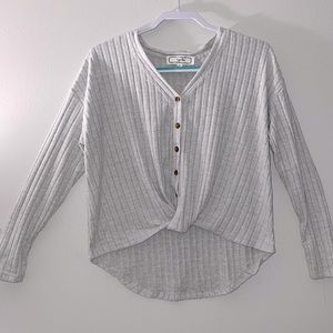 Hippie Rose, Grey Long Sleeved Twist Hem Top, Size: M